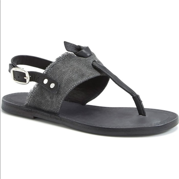 Rag & Bone Claire Leather Denim Thong Sandals | Size 8.5 | Gray - Picture 1 of 8